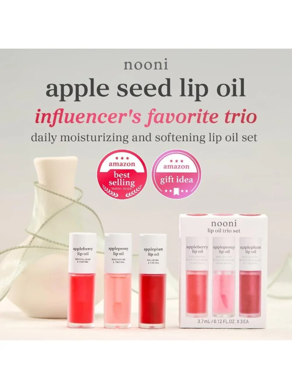 Korean Lip Oil Set - Hydrating Plumping Gloss, 24HR Moisture, Waterproof Finish